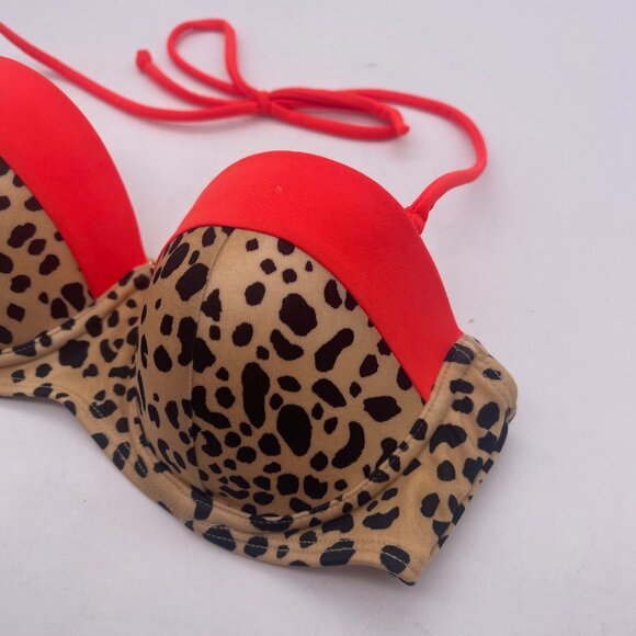 Y2K Victorias Secret 34B Unforgettable Demi Halter Bikini Top Leopard Orange X - Picture 3 of 8
